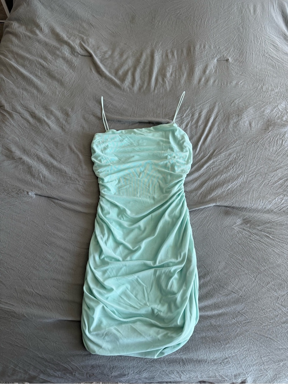 Hello Molly Mint Ruched Spaghetti Strap Mini Dress